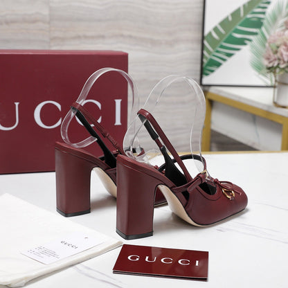 Gucci Horsebit  Slingback Pumps 7CM Red Leather 504427