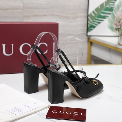 Gucci Horsebit  Slingback Pumps 7CM Black Leather 504428