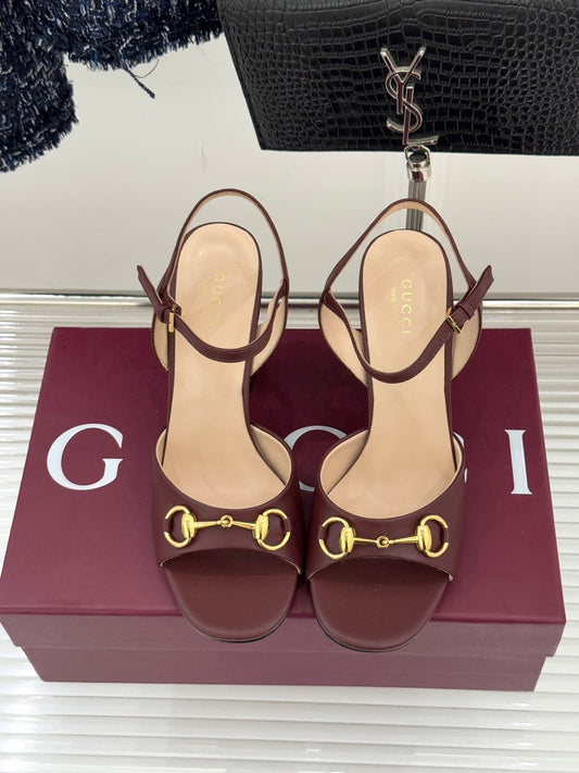 GG 26WF Chunky Heel Sandals 5cm Rosso Ancora Sheepskin 632553