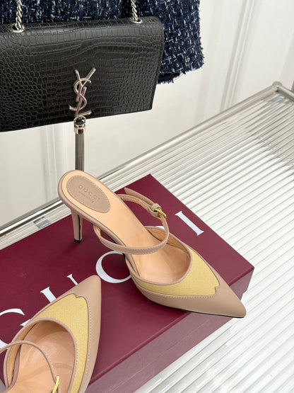 GG 26WF Mules 9.5cm Beige Leather Canvas 886171