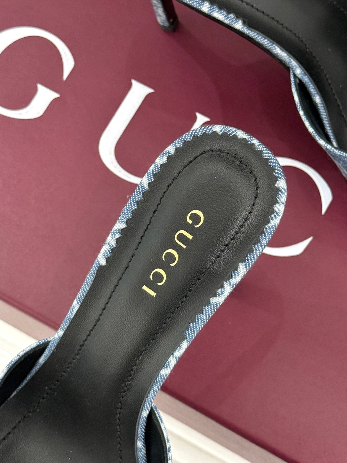GG 26s Sorbetto Slide Sandal 12cm Blue Canvas 991739