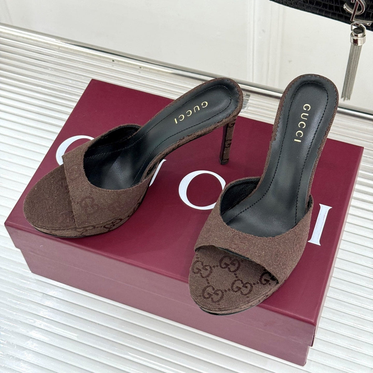 GG 26s Sorbetto Slide Sandal 12cm Coffee Canvas 991740