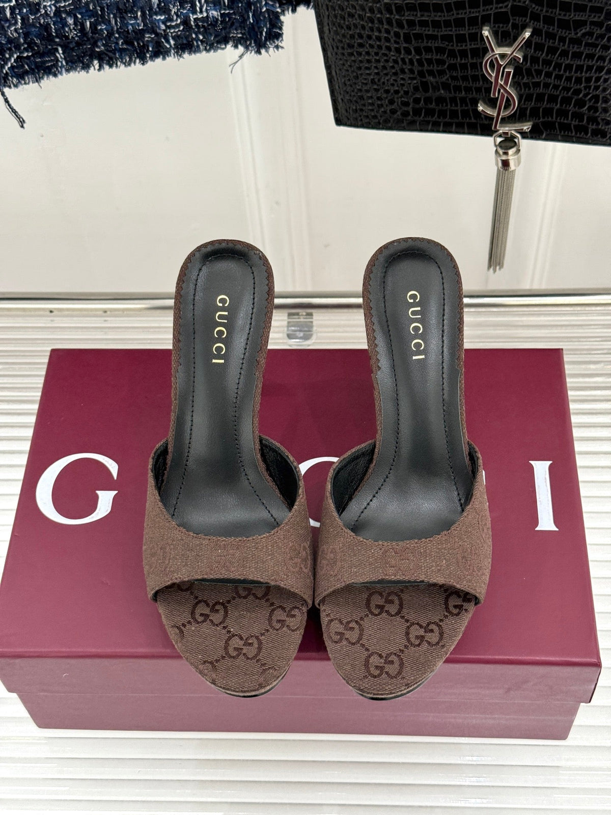GG 26s Sorbetto Slide Sandal 12cm Coffee Canvas 991740