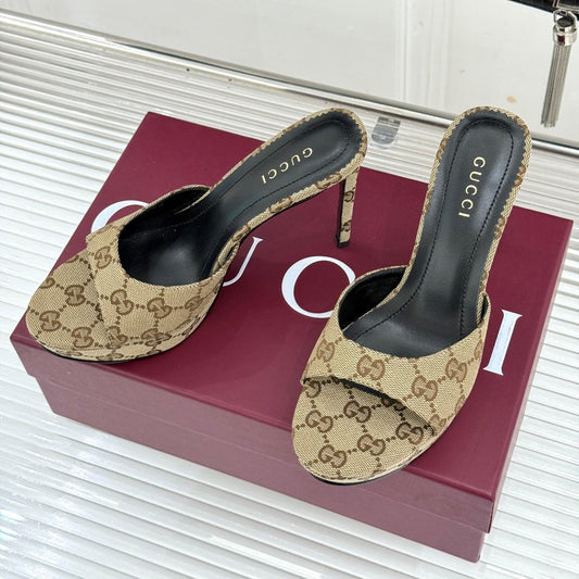 GG 26s Sorbetto Slide Sandal 12cm Beige Canvas 991741
