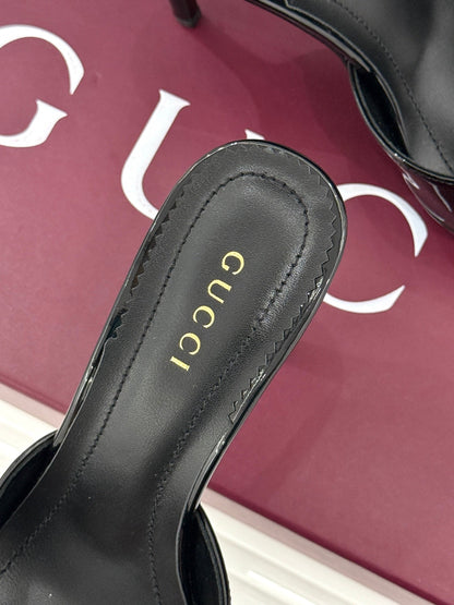 GG 26s Sorbetto Slide Sandal 12cm Black Sheepskin 991744