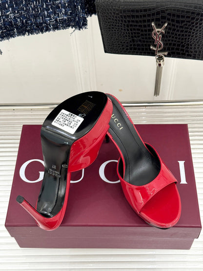 GG 26s Sorbetto Slide Sandal 12cm Red Sheepskin 991745