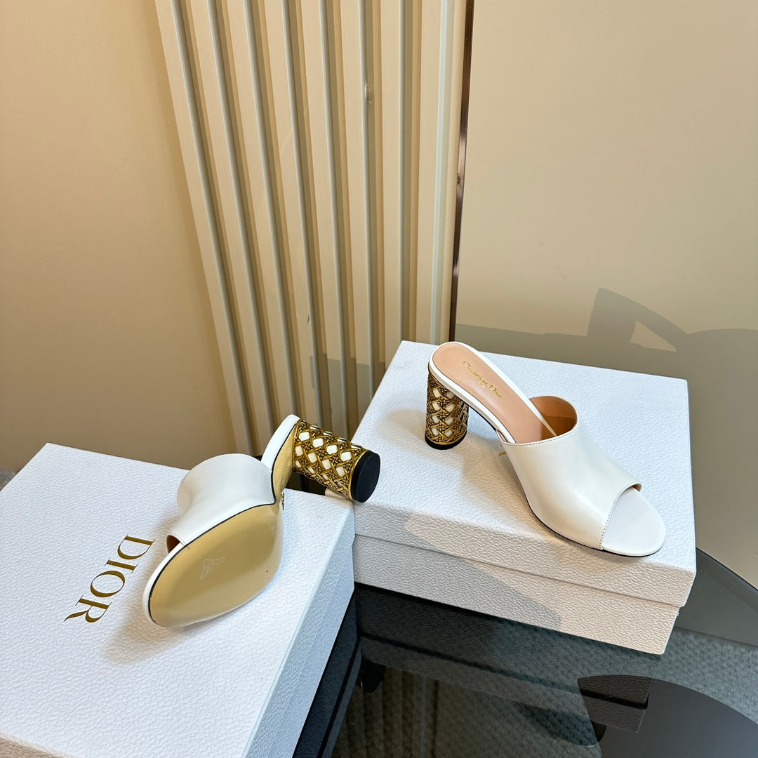 CD Icon Heeled Slide 95mm White Calfskin