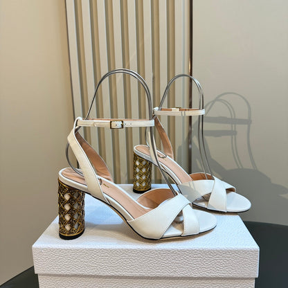 CD Icon Heeled Sandal 95mm White Calfskin