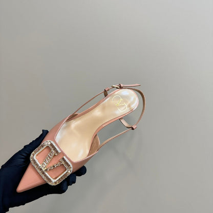 Vlogo Glow Laminated Nappa Leather Slingback Pump 40mm Coral Pink Mix Beige 999037
