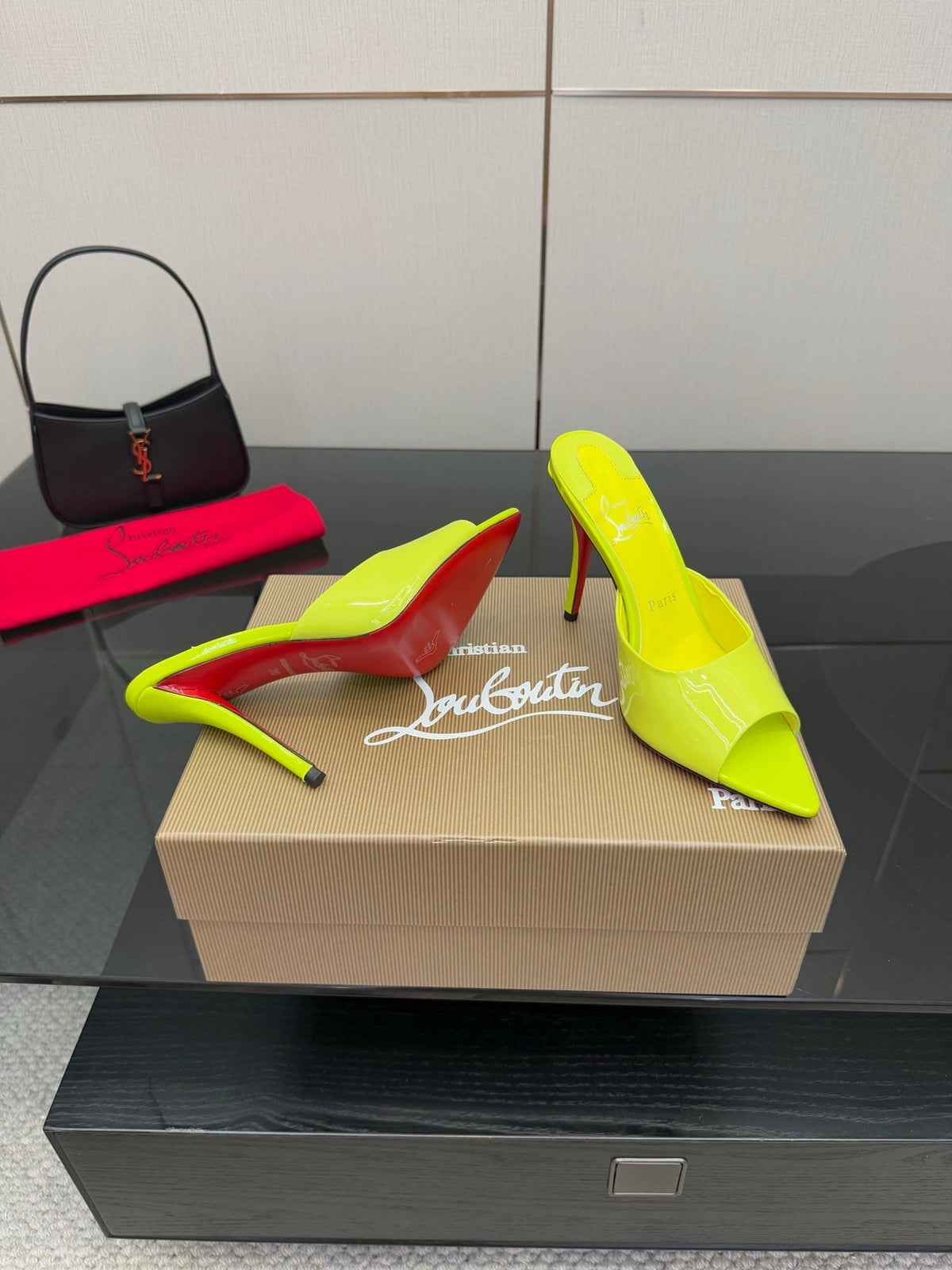 CL 26SS High Heel Sandals 100 Neon Yellow Patent Leather 532170