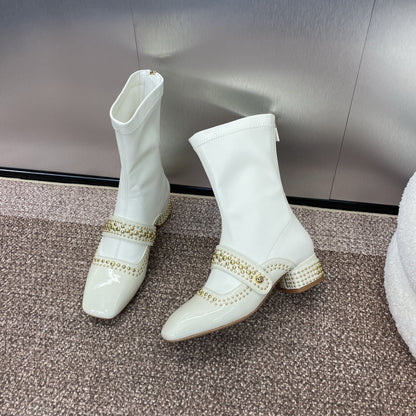 CD Ankle knight boots white gold patent leather 433113