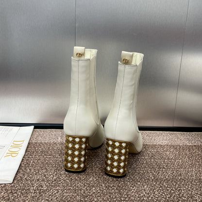 CD Icon Heeled Ankle Boot White Lambskin