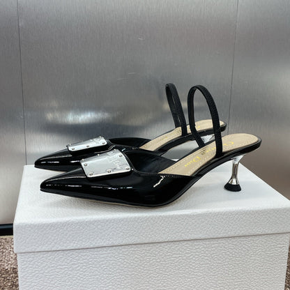 CD Slingback 65mm Glossy Black Cowhide