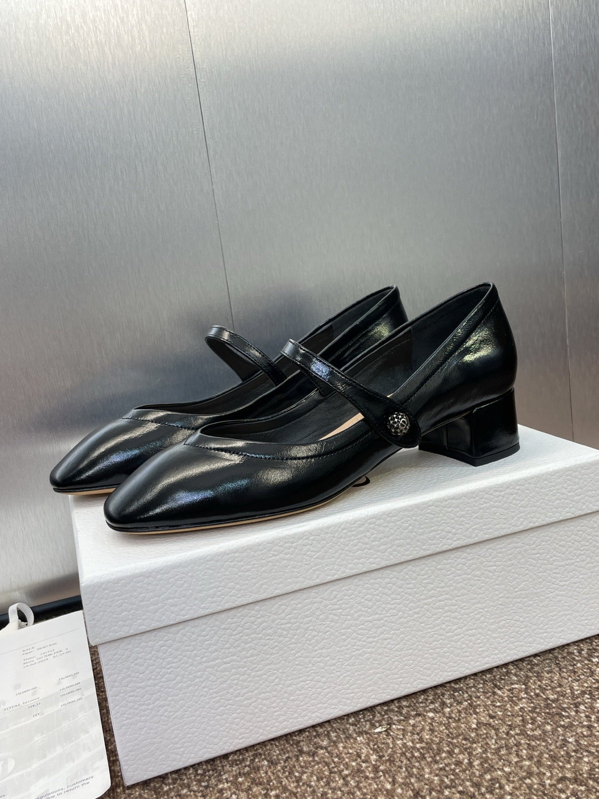 CD Chunky Heel Round Toe Ballet Black Patent Leather 524205