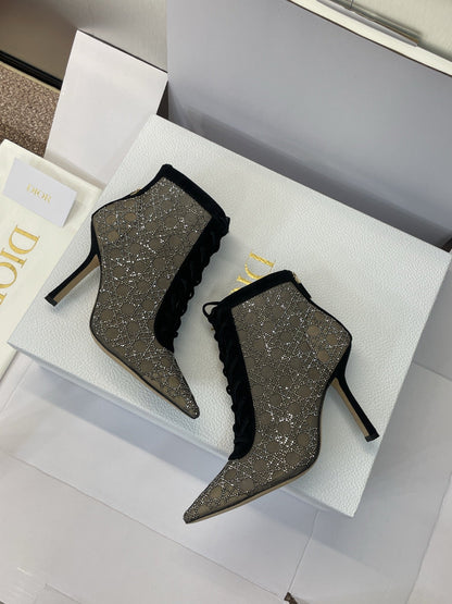 Dior 2025 Capture Heeled Ankle Boot Black Beige Mesh Sheepskin 508531
