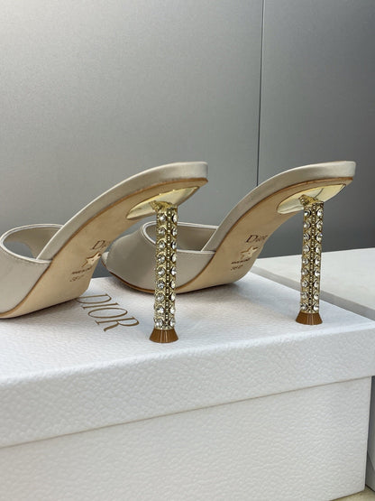 CD 26s Icon Heeled Slide 8cm Off White Leather Silk 633059