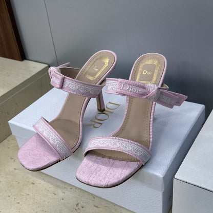CD 26s Heeled Sandal 10cm Light Pink Beige Leather Fabric 633069