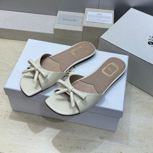 CD Dior Bow Slides White Leather 884657
