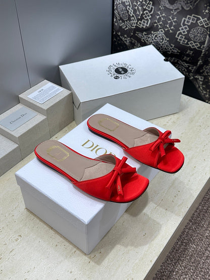 CD Dior Bow Slides Red Satin 884662