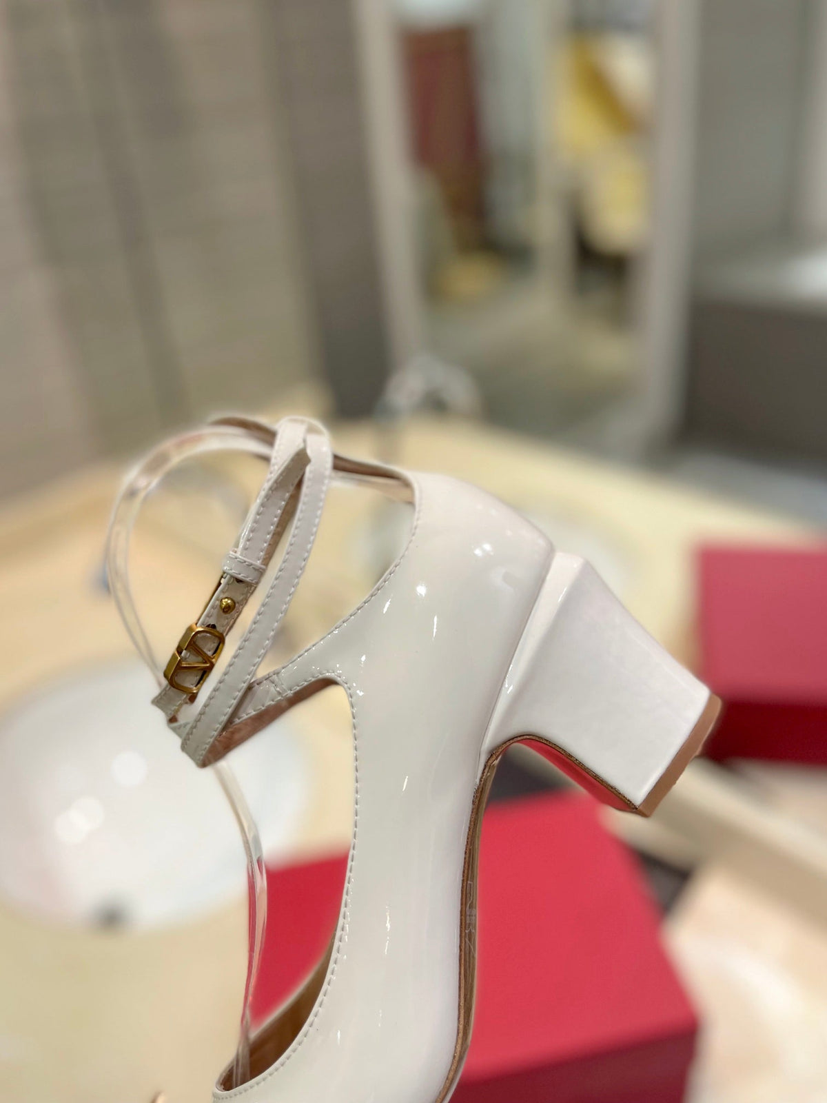 VT 26s VLogo Block Heels White Patent Leather 985375