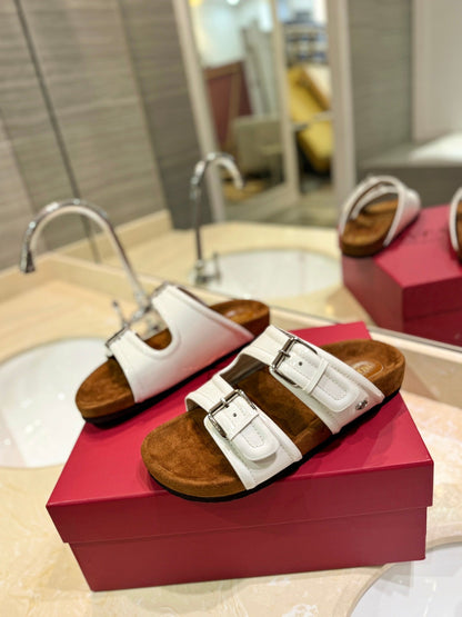 VT 26s Fussfriend Two Strap Sandals White Brown Leather Suede 985408