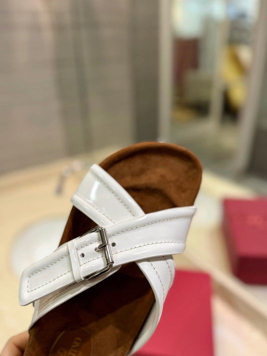 VT 26s Fussfriend Slides White Brown Leather Suede 985422