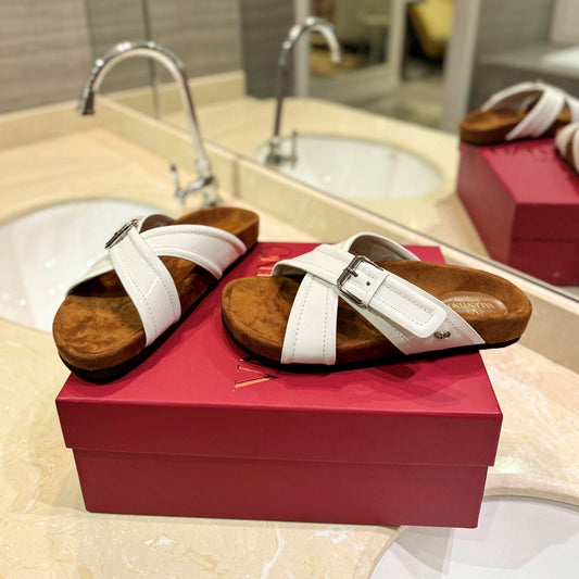VT 26s Fussfriend Slides White Brown Leather Suede 985422