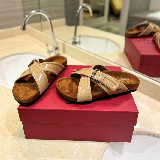 VT 26s Fussfriend Slides Nude Brown Patent Leather Suede 985423