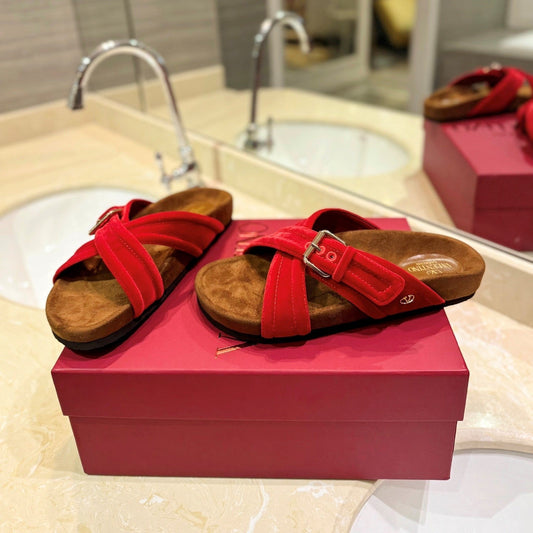 VT 26s Fussfriend Slides Red Brown Velvet Suede 985427