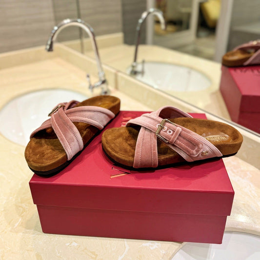 VT 26s Fussfriend Slides Pink Brown Velvet Suede 985428