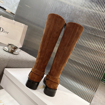 CD 26s Lace-Up Knee-High Boots Brown Suede 924103