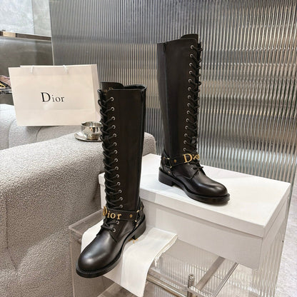 CD 26s Lace-Up Knee-High Boots Black Calfskin 924104
