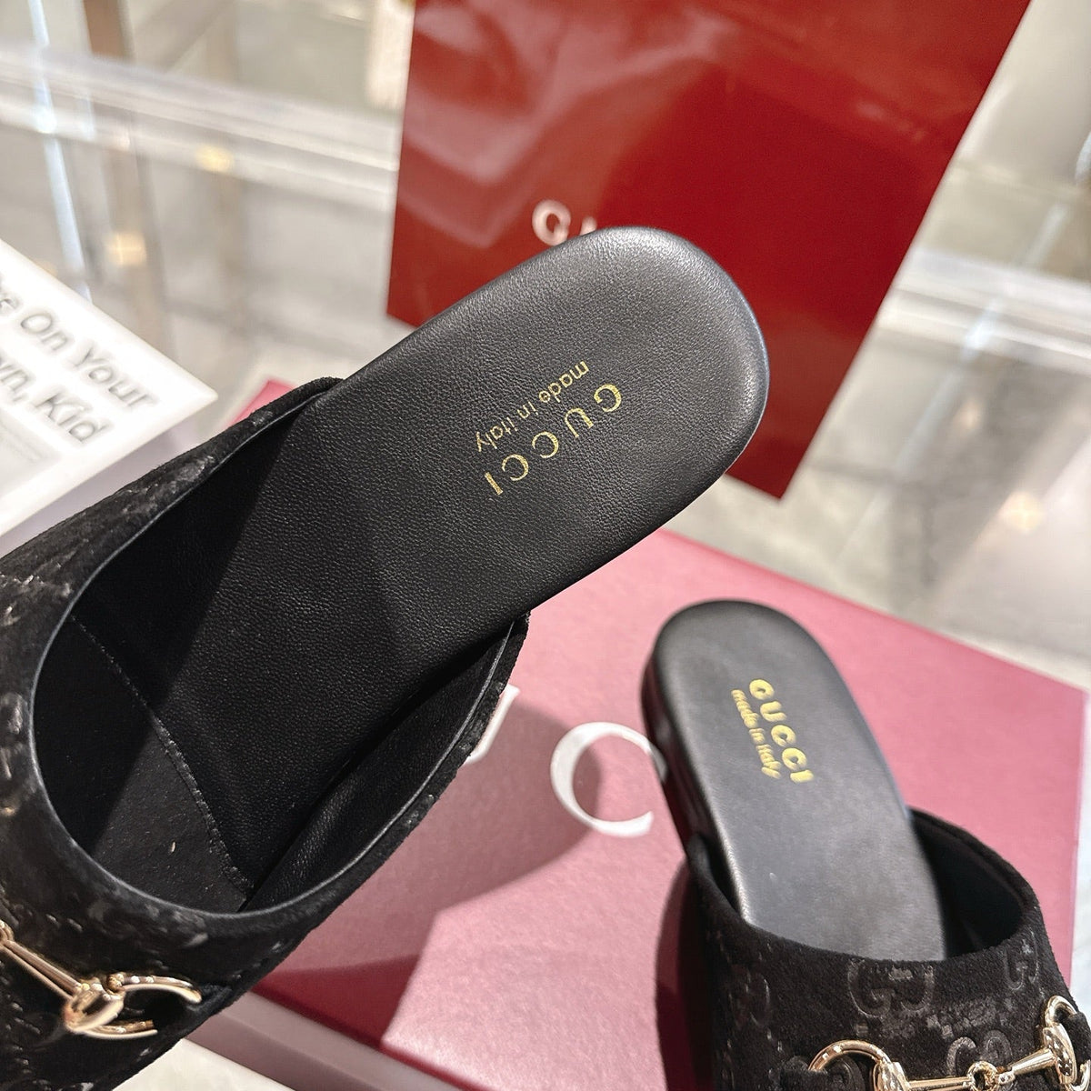 GG 26s Mule With Horsebit Black Suede 664798