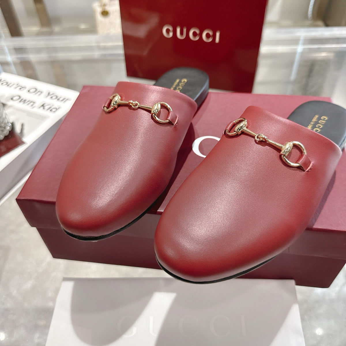 GG 26s Mule With Horsebit Burgundy Sheepskin 664794
