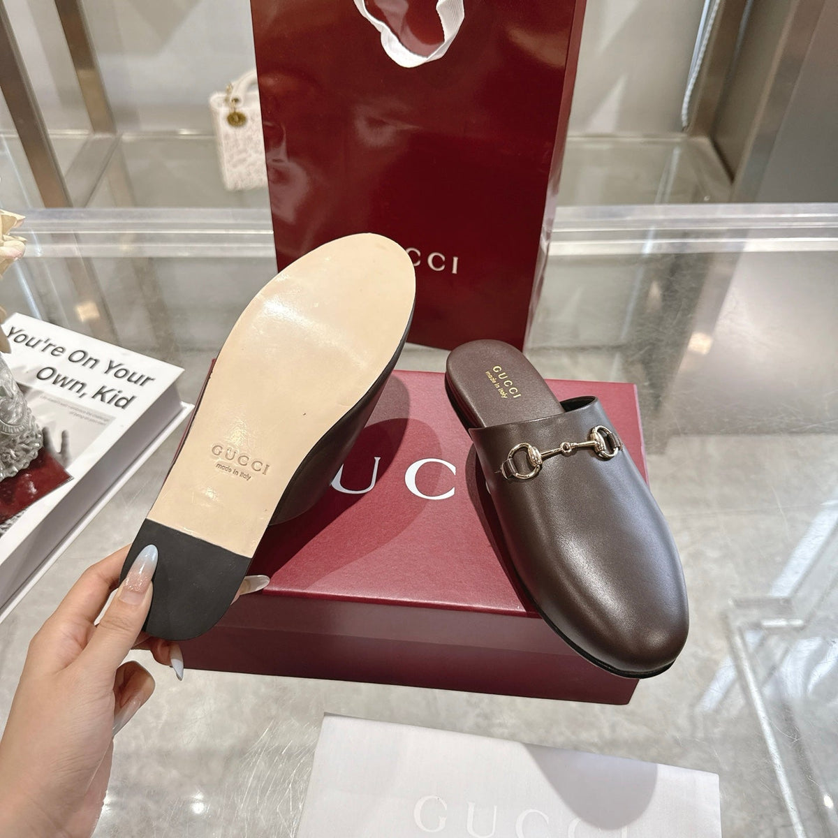 GG 26s Mule With Horsebit Chocolate Sheepskin 664795