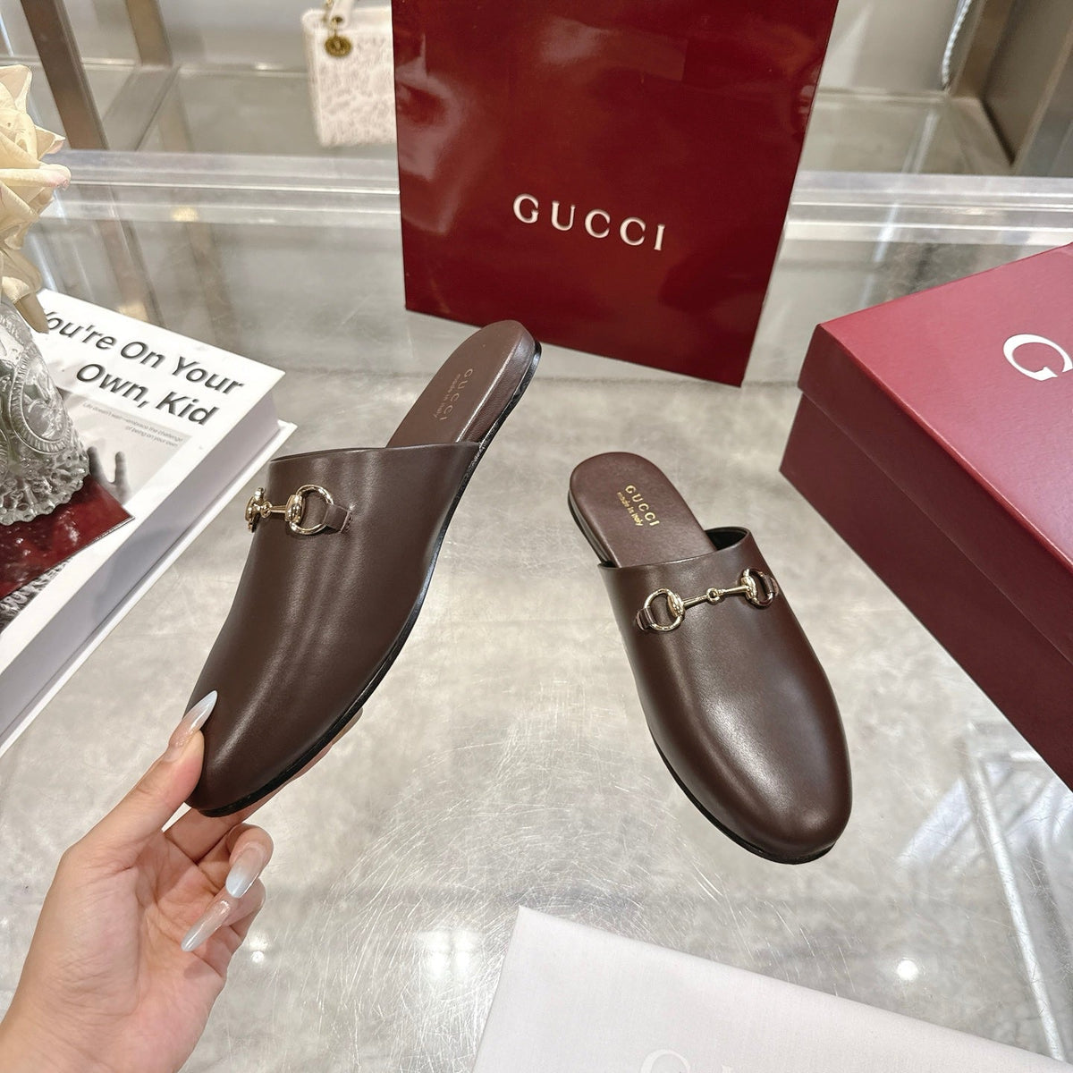 GG 26s Mule With Horsebit Chocolate Sheepskin 664795