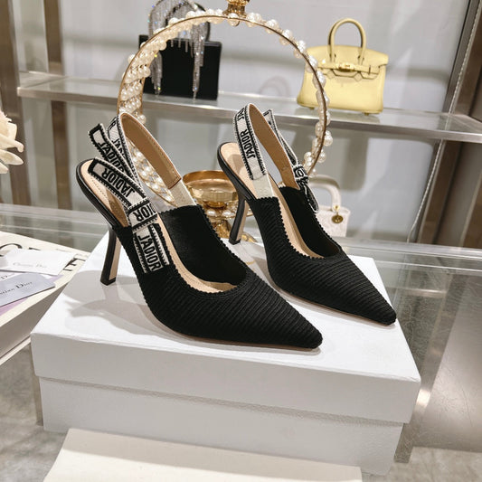 cd slingback pumps 95 black embroidered cotton ribbon