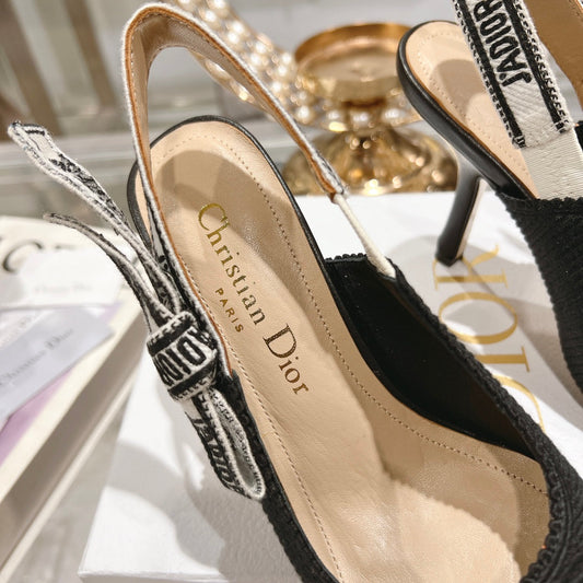 cd slingback pumps 95 black embroidered cotton ribbon