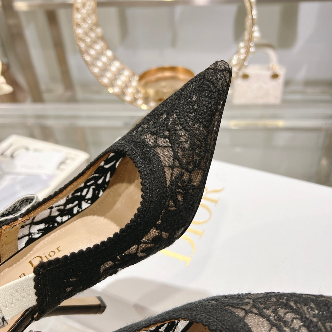 cd slingback pumps 95 transparent mesh embroidered black butterfly motif