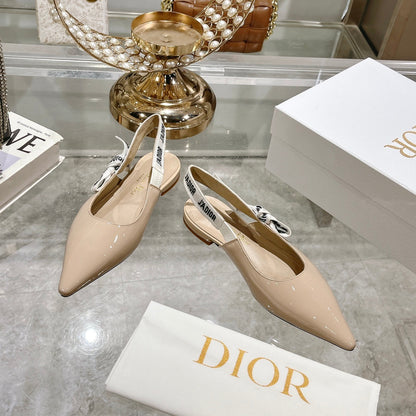 JAdior Slingback Flat Beige Patent Calfskin
