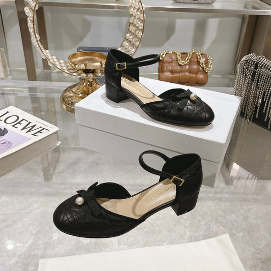 CD Ballet Pump Black Quilted Cowhide