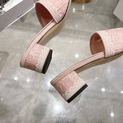 CD 26 Embroidered Sandals 45mm Pink White Canvas 592241