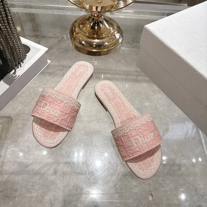 CD 26 Embroidered Sandals Pink White Canvas 592245