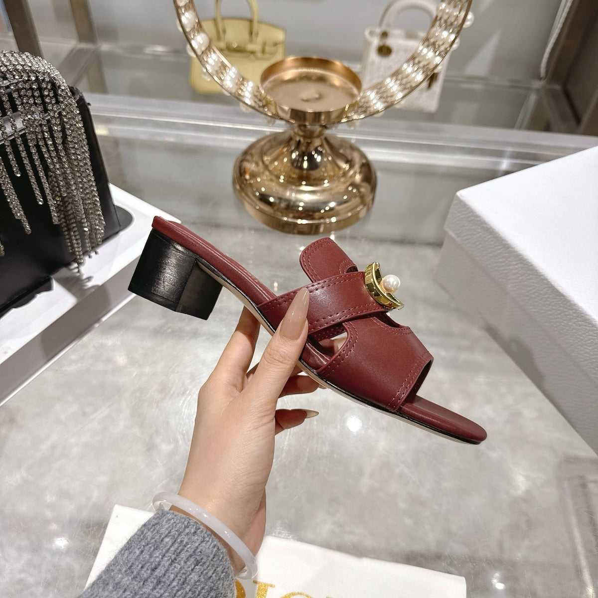 CD 26 Chunky Heel Sandals 35mm   Burgundy Leather 592268
