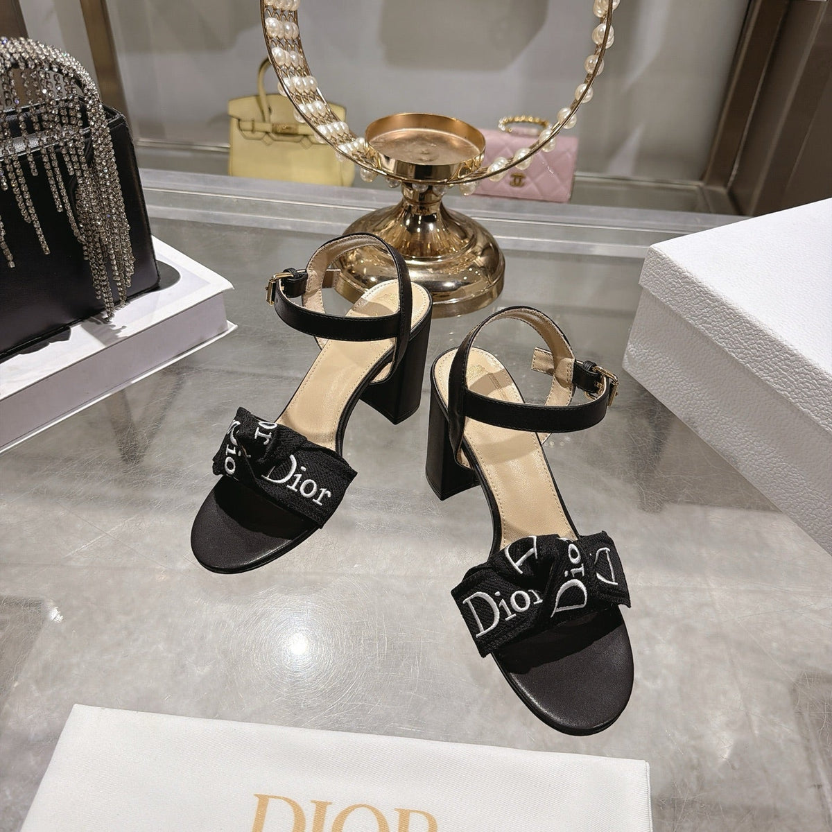 CD J'Adior Sandals Black Canvas Leather 901710