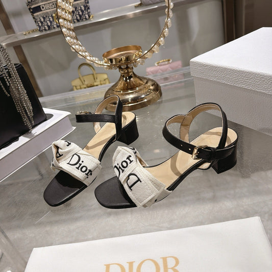 CD J'Adior Sandals White Black Canvas Leather 901712