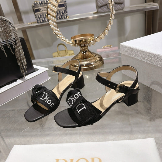 CD J'Adior Sandals Black Canvas Leather 901714