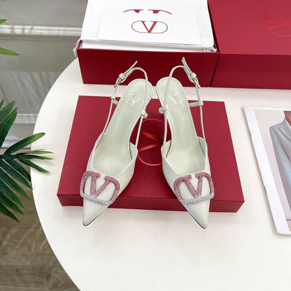 Vlogo Signature Decollete Slingback White Calfskin with Degrade Crystals