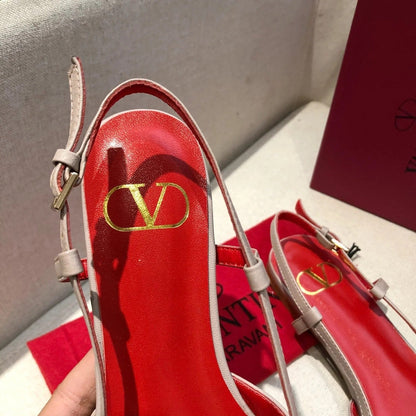 VLOGO SIGNATURE CREPE PINK CALFSKIN FLAT SLINGBACK PUMP