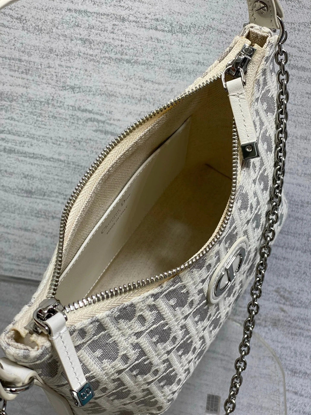 CD Diorling 19cm Bag White Grey Cotton Calfskin 289144